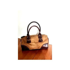 Tommy Hilfiger faux suede shoulder satchel bag small brown‎ faux leather
